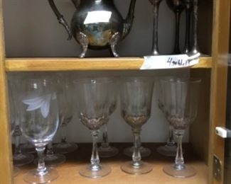 Silver plate goblets and tea pitcher