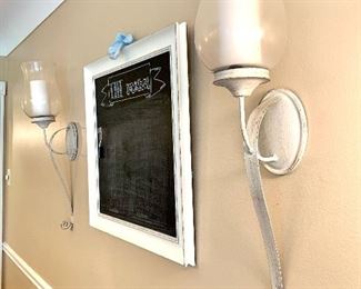 $40 PAIR - Rustic White Wall Sconce - Measures 7" x 9" x 29" The black board is SOLD!