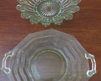 GREEN DEPRESSION GLASS.