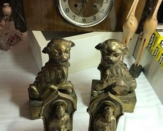 Phoo brass dogs and budda bookends