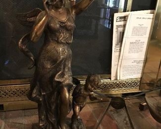 Heavy brass cast molded angel with child
