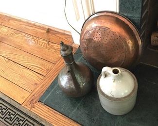 Copper sieve, Turkish ewer, moonshine jug