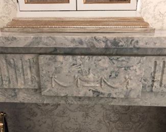 #103) Bargains $200 - Solid Marble Faux Fireplace with electric fire insert and gold screen.  Includes marble mantle, hearth and body.