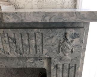 #103) Bargains $200 - Solid Marble Faux Fireplace with electric fire insert and gold screen.  Includes marble mantle, hearth and body.