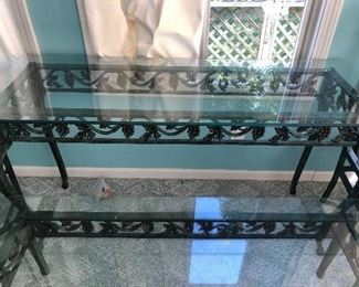 #104) Bargains $40 - Iron sofa Table with Glass Top.