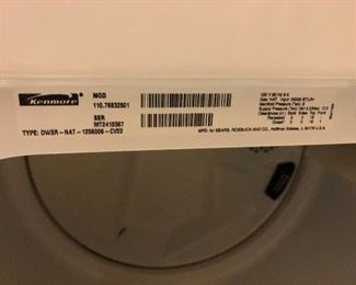 #19) $250 - Kenmore Clothes Dryer.  In good working order.  Clean inside and out.  Approximately 3 years old.