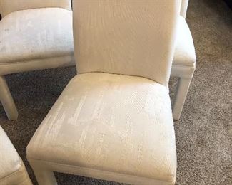 #27) $200 - Set of 6 Padded White Dining Table Chairs. White Material shows some wear.    