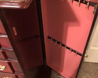#1) $150 - Solid Cherry Jewelry Cabinet.  Top Lifts.  Left and Right side open for necklaces.  30w x 18d x 54 H.