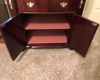 #1) $150 - Solid Cherry Jewelry Cabinet.  Top Lifts.  Left and Right side open for necklaces.  30w x 18d x 54 H.