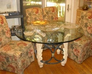 Glass top round dining table with 6 chairs