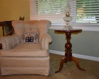 Beautiful Tufted Back Arm Chair and Early 19th Century Lamp/Fern Table