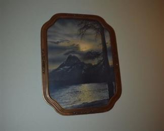 Gorgeously Framed Antique Print of Sunset Over the Lake
