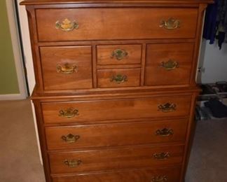 Gorgeous Quality Bedroom Set purchased in 1949 features a 10 Drawer Dresser with Mirror, Spindle and Spool Style Bed and 9 Drawer Chest of Drawers in absolutely beautiful condition!