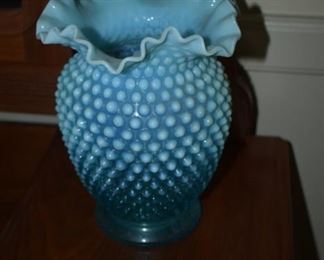 Moonstone Hobnail Fenton Vase with fluted edging 