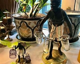 (Larger) Blackamoor man epergne By Petites Choses... (Smaller) Blackamoor man by Petites Choses Man with Bird Cages