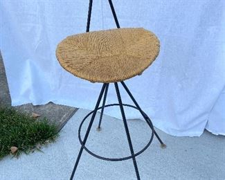 Vintage wood, cane & iron spinning bar stool! 