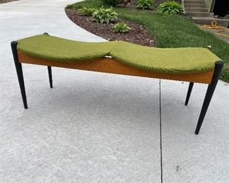 Mid century wood, olive green bench seat!