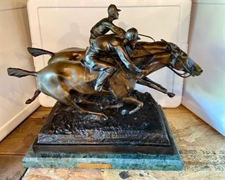 Large bronze horse racing g sculpture - Barye- very heavy 