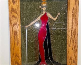 Leaded stained glass “lady justice” 