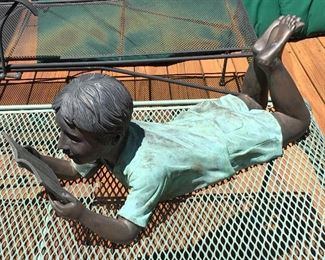 Bronze Boy of pair of Boy & Girl reading fairy tale book.