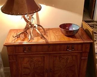 Excellent Antler Table lamp, on Quality wood Buffet Serving cabinet/table.