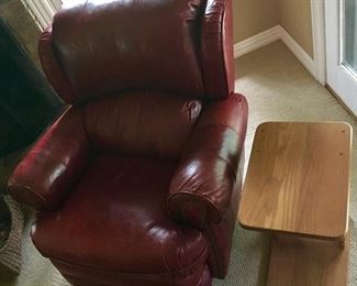 Leather Recliner & side table.
