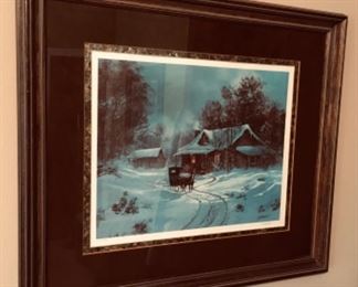 2 of 3 Signed & numbered Ted Blaylock Winter Country Home scenic Art.