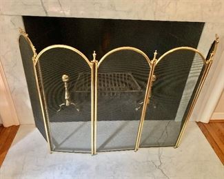 $85 Five panel metal and mesh fireplace screen.  35"H x 39"W (middle three  panels)12.5"W (two end panels)
