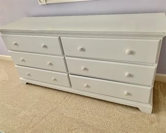 $275 Crate & Barrel six drawer white painted wood dresser.  33"H x 20"D x 69.5"W