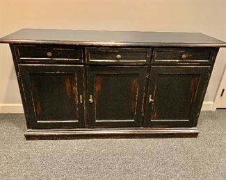 $425 Pottery Barn distressed buffet with red interior!! 35"H x 17"D x 63"W, a few scratches on top
