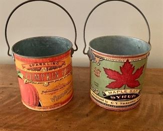 $10 each Artly decorative tin buckets.  5"H to top of bucket x 4.75"D