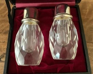 $20 Hand-cut leaded crystal salt and pepper shakers. 5"H x 2.5"W