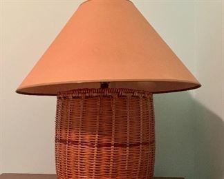 $40 Rattan basket lamp - 1 available.  24"H x base 12" D  