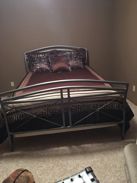 Metal bed, mattress, box springs, headboard, footboard and frame