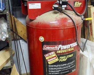 Coleman Industrial Powermate 80 Gallon Air Compressor, Model CV6548049, 220 Volt, 200 PSI, With 2-Stage Pump, Bolted To Floor, Approx 67" x 30" x 24"