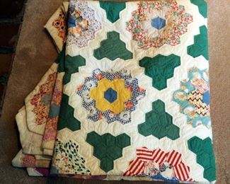 Hand Quilted Grandmother's Flower Garden Patch Quilt, Approximately 68" x 82"