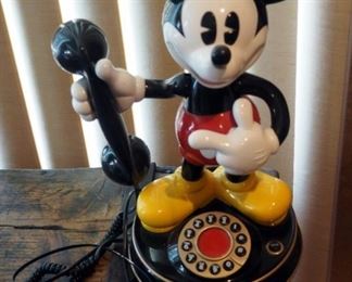 Segan Product Disney Mickey Mouse Telephone, In Working Order And Disney Glass Mugs