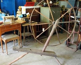 Antique Turned Wood Spinning Wheel, Wheel Measures 44"