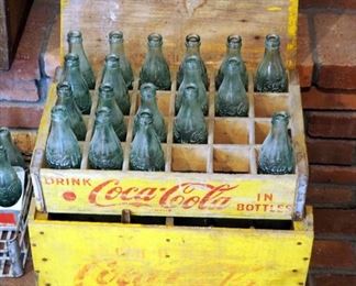 Vintage Coca Cola Bottling Company Wood Bottle Crate With Lid, 11" x 19.5" x 12", And Wood Bottle Tray, 4" x 18" x 12", Including Glass Coca Cola