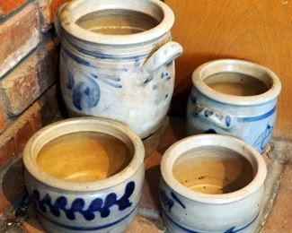 Salt Glazed Pottery Butter Bowls And Urns, Total Qty 4 Pieces