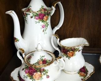 Royal Albert "Old Country Roses" China Coffee And Tea 12-Place Setting Service Set Including Cups, Saucers, Creamer, Sugar, And More