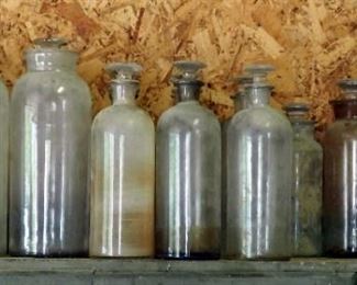 Antique Glass Apothecary Jars, Most With Lids, 9" And 10.5", Total Qty 19