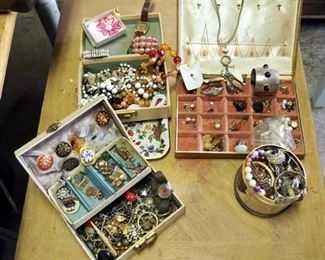 Vintage Costume Jewelry Assortment Including Pins, Earrings, Cuffs, Bracelets, Necklaces, Cufflinks, And More, With 3 Jewelry Boxes