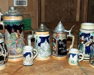 Collectible German Pottery Steins, Qty 8