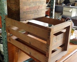 Winchester Small Arms Ammunition Wood Storage Box 8.5" x 14.5" x 9.25" And "Bobby" Wood Cantaloupe Crate 13.25" x 14" x 24.5"