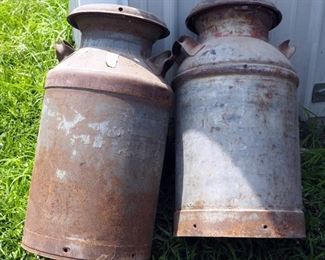 Antique Metal Milk Cans With Lids QTY. 2, 25" Tall