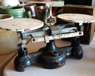 Antique Balance Scales, Qty 2, And Amco Adding Machine