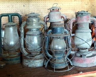 Antique Oil Lanterns With Glass Globes, Qty 5