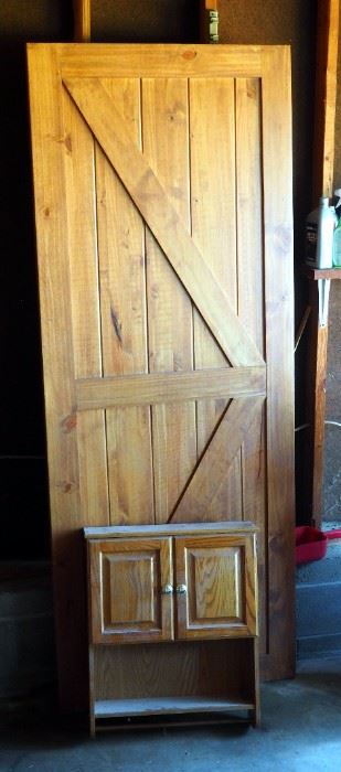 7' X 33" Barn Wood Style Door, Like New And Wall Mounted 2 Door Cabinet, 26" X 21.5" X 7"