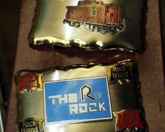 Belt Buckle Collection Including Rock Island Railroad, American Eagle Bolo & Buckle, And Cufflinks